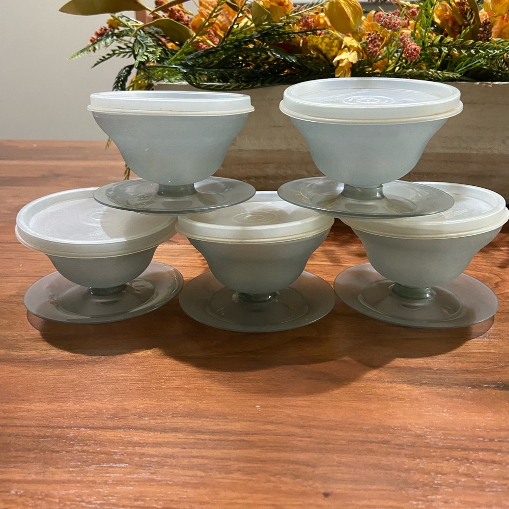 Vintage 5 Piece Tupperware Pudding Cups with Lids